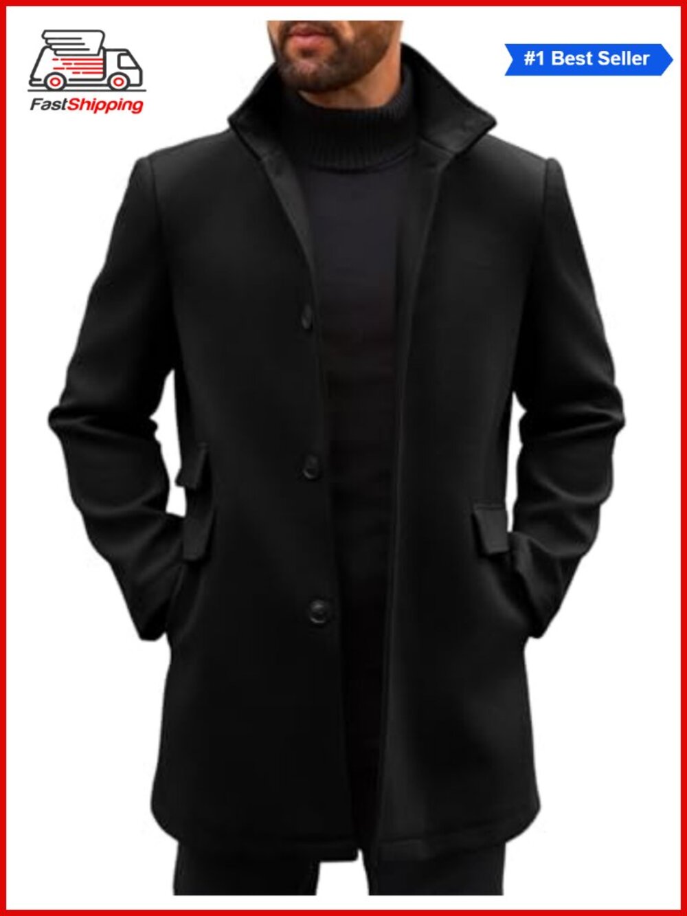 ✨ Runcati Men's Single Breasted Mid Long Trench Coat Overcoat Wool Blend